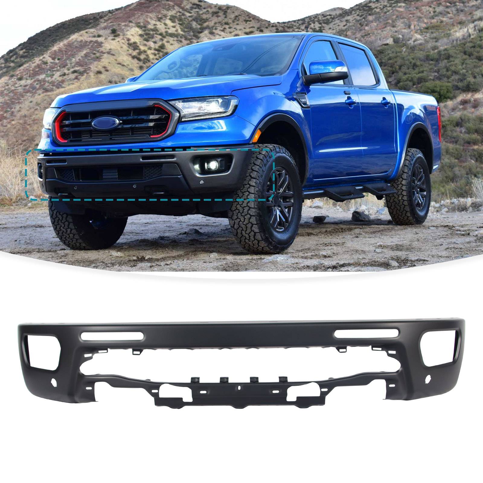 Paintable Steel Front Bumper For 2019-2023 Ford Ranger With Sensor Holes