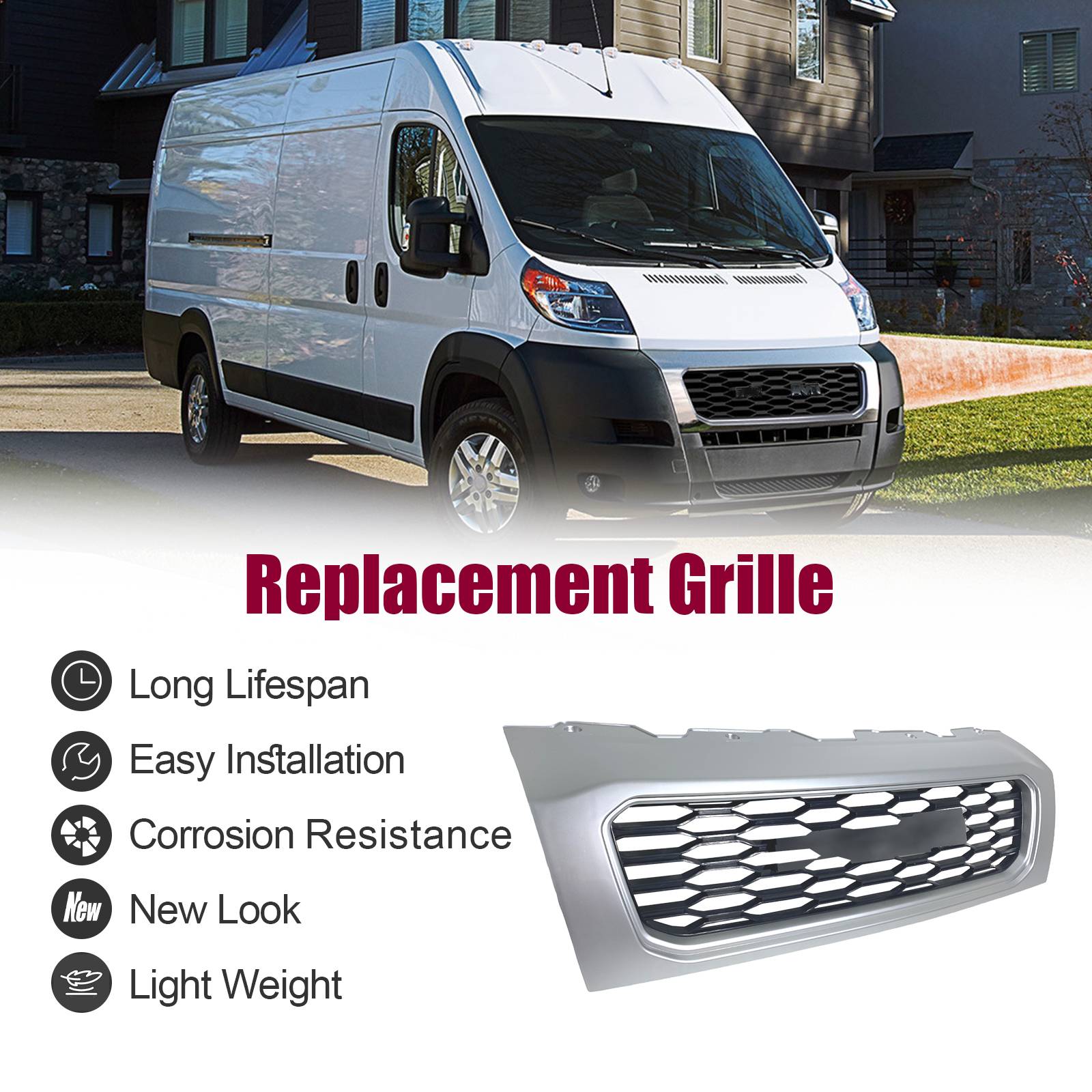 Front Grill For 2019-2022 Ram ProMaster Gloss Black