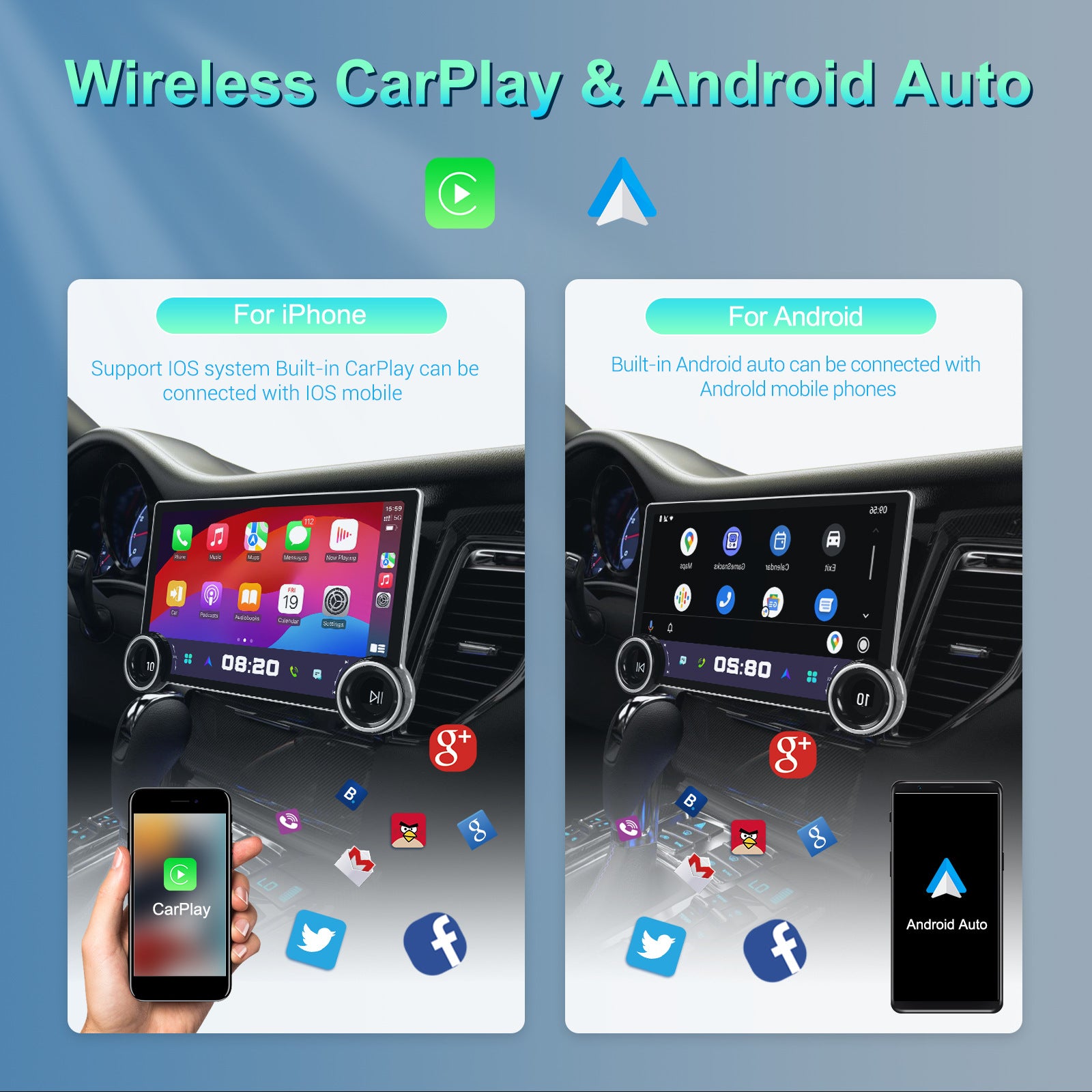 Double Knob Player Navigation With Wireless Carplay Reversing Image